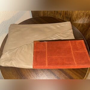 Vintage Macy’s Tan Leather Clutch and Banana Republic dark orange Suede Clutch!